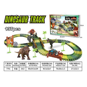 Set creativo di dinosauri della ferrovia del mattone del cervello del mattoncino del dinosauro della pista da corsa di Slot digitale 1 ponte 2 veicoli elettrici - Product Image 4