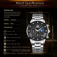 Nouvelle Montre à Quartz de Luxe 1901 pour Homme, en Acier Inoxydable Incrusté de Diamants, Étanche avec Aiguilles Lumineuses et Affichage du Cadran