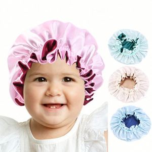 Bonnet de nuit réversible en satin uni personnalisable avec logo, pour femme et bébé, modèle parent-enfant, vente en gros - Product Image 3