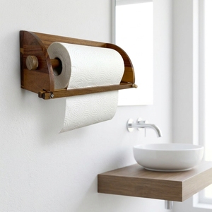 Distributeur multifonctionnel de papier <span class=keywords><strong>essuie</strong></span>-<span class=keywords><strong>tout</strong></span> et de papier toilette en bois d'acacia, fixation murale/étagère/comptoir, déchiquetage à une main, étanche - Product Image 2