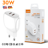 Chargeur mural intelligent LDNIO A2528C à charge rapide 30W, ultra fin, double type C, super chargeur