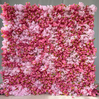 Dinding Bunga Sutra 3D Pink Buatan Tangan Populer, Tahan Air, Latar Belakang Bunga Artifisial untuk Pernikahan dan Perayaan Hari Ibu
