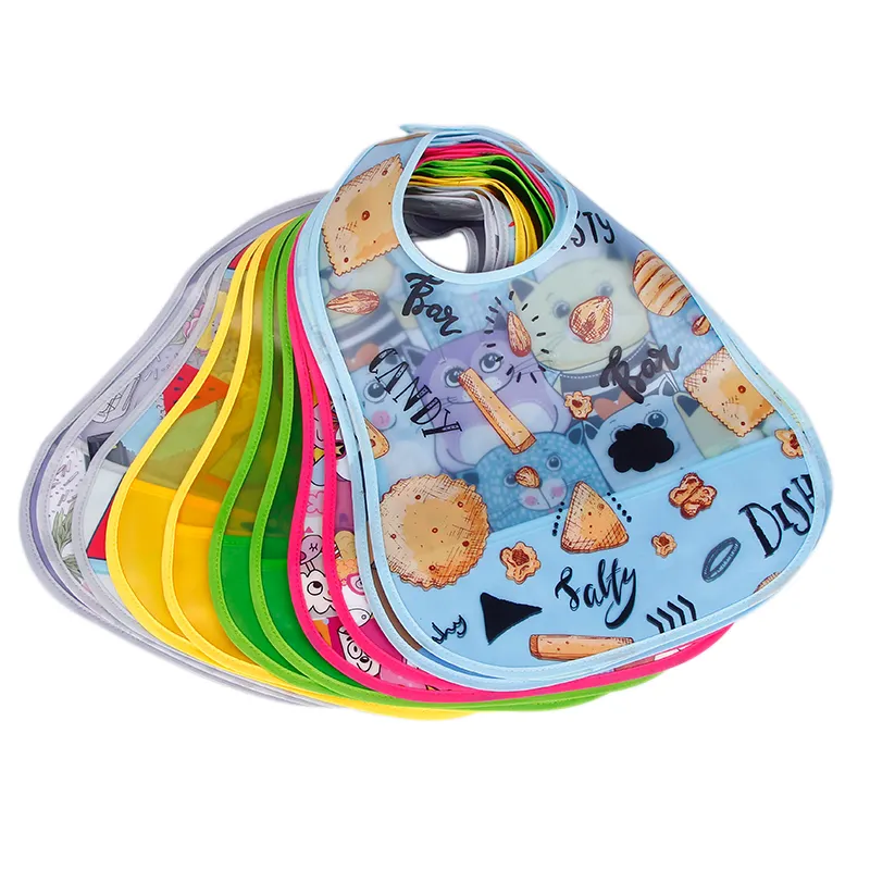 2023 New Kids Bibs infantil Bandana Drool Criança Alimentação Avental Aventais Bandana EVA Waterproof Baby Bibs com bolso Magic