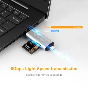 Pembaca Kartu SD Portabel, Pembaca Kartu SD Tipe-c USB 3.0 OTG Adaptor Kartu Memori 2 Slot dengan Thunderbolt 3 Laptop Galaxy S20