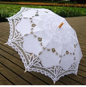 Parapluie vintage en <span class=keywords><strong>dentelle</strong></span> avec manche en bois, broderie de Battenburg, impression numérique, <span class=keywords><strong>ivoire</strong></span>, accessoire de mariage moderne - Product Image 6
