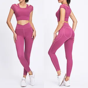 Eco Friendly Inverno 2 Pc Set Jogger Yoga Set Ginásio Vestuário Desgaste Do Esporte Top Leggings Yoga Suit