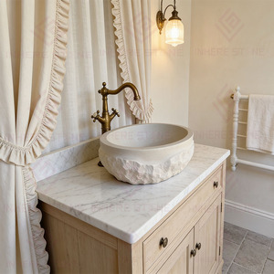 <span class=keywords><strong>Lavabo</strong></span> in Pietra Calcarea Naturale Lavorato a <span class=keywords><strong>Mano</strong></span> con Onde Incise, Lavandino Moderno Rotondo in Marmo per Bagno di Hotel e Villa - Product Image 4