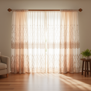 Cortinas de lino bordadas de 230 cm x 250 cm con forro, juego de 8 paneles de tela de poliéster para decoración de ventanas - Product Image 2