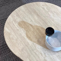 Table Basse Nordique en Pierre Naturelle et Pieds en Bois Massif, Nouveau Design Luxe pour Salon, Table Basse Italienne Irrégulière