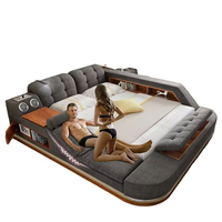 Ensemble de lit de massage USB en bois intelligent, tailles King et Queen, nouveau mobilier de chambre moderne, comprend des matelas doubles et un rangement