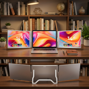 จอขยายสำหรับแล็ปท็อป 14 นิ้ว 1200P IPS จอพกพาแบบสามจอ เชื่อมต่อผ่าน USB C จอคู่ สำหรับธุรกิจ การซื้อขาย เล่นเกม สำนักงาน ราคาดี - Product Image 1
