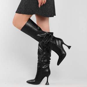 2025 nouveauté froissé plissé automne printemps chaton talons femmes genou bottes hautes pour dames Sexy - Product Image 5