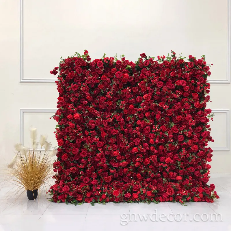Customized red Wedding Stage Backdrop artificial silk flower panel for wedding decoration 3D Flower Wall