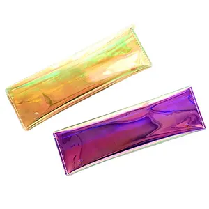 Estojo de lápis colorido transparente a laser, sacola artística especial para armazenamento de papelaria em PVC, bolsa cosmética em PVC