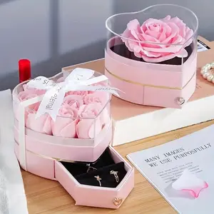 Heart Shape Jewelry Box Christmas Gift Box Rose Flower Birthday Party Valentine's Day Heart Gift Forever Love Jewelry Box