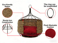 Condo pour chat en osier élégant en forme de larme, panier suspendu avec support en métal durable et coussin en peluche
