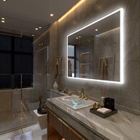 Customized Size Square Modern Sensor Touch Switch Aluminum Alloy Bath Mirrors Three Color Lights IP66 Rated Wall Led Salon Hotel