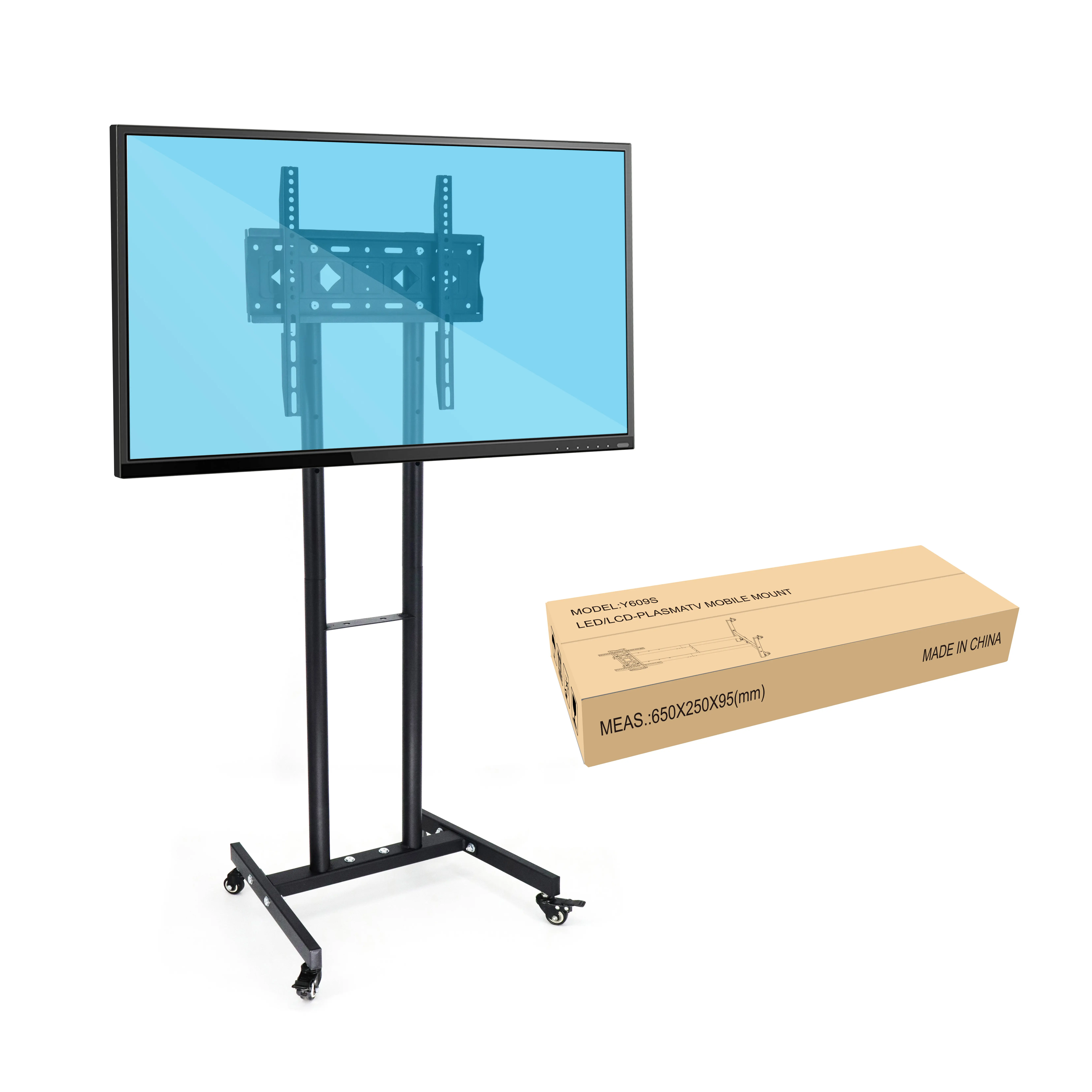 Grosir pasokan pabrik paket kecil TV lantai berdiri Universal LED Mobile TV Cart dengan roda VESA 400*400 TV Mounting Bracket