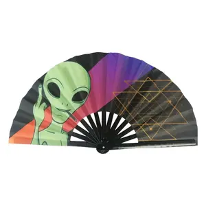 Hot Sale Black Bamboo Ribs Hand Held Folding Fabric Fans 33cm Large Hand fan With Custom Logo Printed