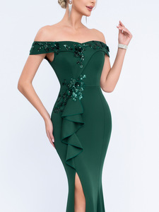 Robe longue en tulle brodée de roses en 3D stéréoscopique avec des paillettes, au tempérament féminin - Product Image 3