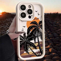 Coucher de soleil cocotier souple TPU coque de téléphone pour iPhone 17 16 15 14 11 Pro Max XS XR 7 8 Plus SE 2020 antichoc couleur bonbon couverture