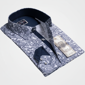 Chemise à fleurs bleue pour hommes, chemise en tissu Oxford, chemises décontractées longues à manches longues, motif solide pour printemps pour adultes - Product Image 2