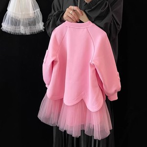 Girls' Pink Sweatshirt Dress With Tulle Skirt O-Neck Long Sleeve Princess Style Spring Fashion Children's Dress - Product Image 2