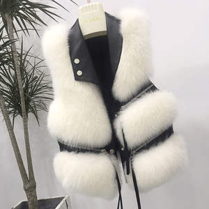 Vente en gros de gilet en fourrure de renard vintage pour femmes coupe ajustée imitation manteau d'hiver tissé traitement brut jeune mode couture assortie - Product Image 5