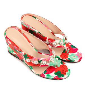 Big Size 45 Women <b>Clip</b> Toe Colorful Upper Sandals High Wedge Heels Rhinestones Shoes Wide Fit Floral Prints Mules Pumps - Product Image 4