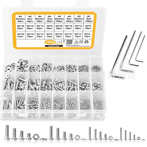 304 Stainless Steel Round Head Hex <b>Socket</b> <b>Screws</b> 1080pcs Boxed With Nuts And Washers Metric ISO7380 Class 8.8 - Product Image 1