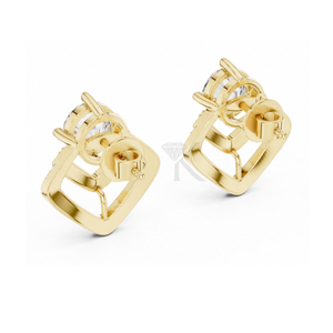 Boucles d'oreilles clous géométriques en chevron pavé de diamants naturels avec pierre centrale ronde, plaquées argent, à fermoirs à vis sécurisés - Product Image 2