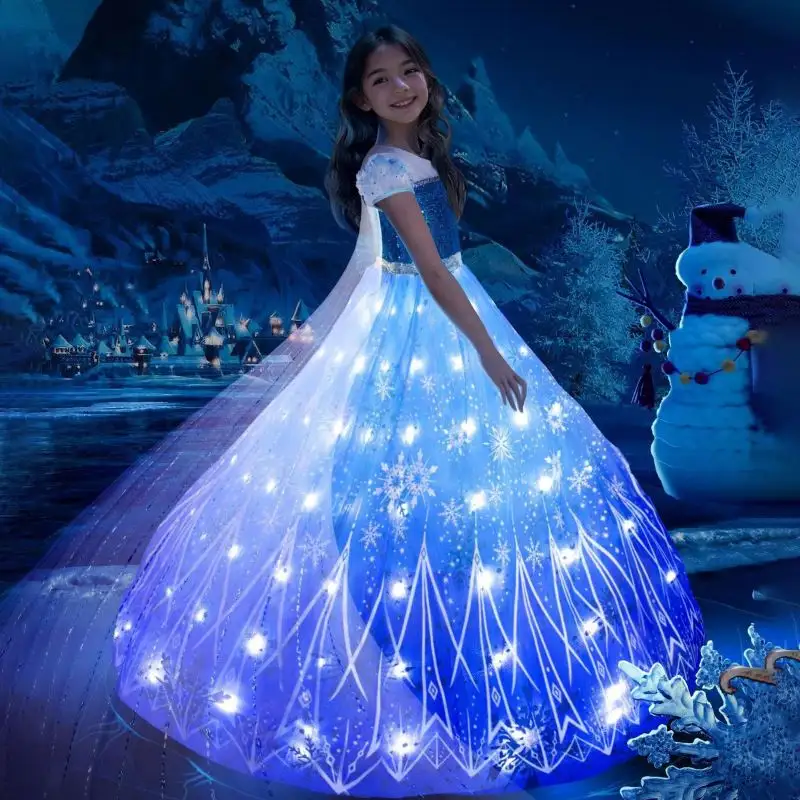 2024 2024 Light Up Princess Kostüm für Mädchen Weihnachtskleid Halloween LED-Kostüm