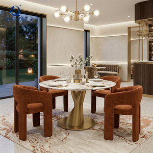 Ensemble de tables et chaises de restaurant de mariage, style européen, luxueux, en acier inoxydable, motif marbre blanc, table à manger, pour l'hôtel - Product Image 1