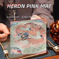 Tapis de jeu de mahjong de luxe 31,5x31,5 pouces, thème héron rose - Dessus de table américain résistant à l'eau et antidérapant, motif grue blanche et floral
