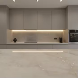 Mesa de Comedor Extensible Convertible de Piedra Ecológica con Acabado Pulido de Mármol Sanna Beige de Lujo para Comedores de Hogar y Hoteles - Product Image 1