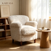 Fauteuil club en polaire Teddy, fauteuil en fausse fourrure blanc crème, confortable et moelleux, avec accoudoirs roulés et pieds en bois pour salon, chambre et chambre d'enfant