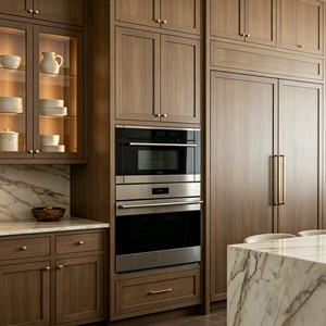 CBMmart Luxury Dark Walnut <strong>Kitchen</strong> Cabinets Classic Traditional Shaker Wooden Cabinetry <strong>with</strong> Marble Waterfall Island <strong>Bench</strong> - Product Image 4