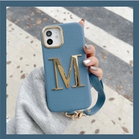 Nouvelle coque de téléphone en cuir personnalisée avec initiales en cuir et lettres dorées pour iPhone 16 15 14ProMax 14 16Plus 13Promax 13 12 11