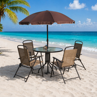 Ensemble de salle à manger d'extérieur moderne très vendu avec 6 chaises pliantes, table rectangulaire et parasol