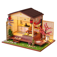 Kit de Rincón de Lectura de Madera al por Mayor, Casa de Muñecas en Miniatura DIY con Jardín de Sakura y Tatami Japonés, Artesanía Oriental con LED, Regalo a Granel
