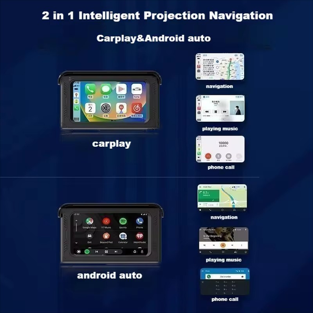 New Motorcycle Wireless 5 Inch CarPlay & Android Auto Display Navigation Dash Cam with Dual Lens and Waterproof