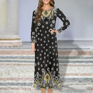 Plus Size Women Casual Dresses Pockets Dubai Abaya robe Malaysia Middle East Islamic Clothing Fashion Long Sleeve Muslim Dress