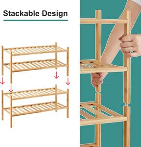 Supports de rangement à chaussures empilables verticaux à 4 niveaux en bambou pour petits espaces, organisateur de chaussures pour placard, entrée, coin - Vente en gros - Product Image 3