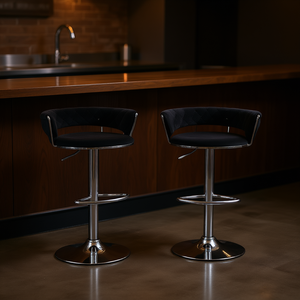 Black Velvet Bar <b>Stools</b> With Chrome Base <b>Adjustable</b> <b>Height</b> Swivel Modern Contemporary Design For Home Bar Commercial Use - Product Image 2
