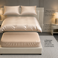 Parure de lit et housse de couette 4 pièces en coton 100% brun café moderne, tissage rayé satiné, certifiée OEKO-TEX pour hôtels et usage domestique