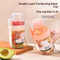 Dubbellaagse minimalistische saladebeker, draagbare fruit- en groentebeker met vork en deksel, yoghurt- en afslankbeker, direct drinkbaar, afgesloten, lekvrij