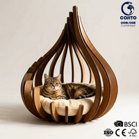 Lit pour chat portable en bois moderne avec housse amovible, maison de luxe pour animaux de compagnie, coussin moelleux, design nordique, mobilier d'intérieur pour chat, carton de rangement pour le sommeil