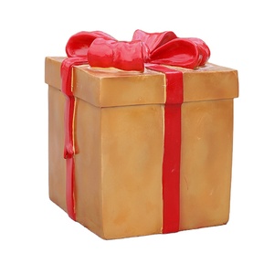 Escultura de Papá Noel de Fibra de Vidrio para Decoración Navideña de Exterior, Caja de Regalo de Navidad de Fibra de Vidrio de 37*37*42 cm - Product Image 1