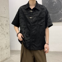 Chemise décontractée pour homme à manches courtes, jacquard papillon, coupe ample, boutonnée, avec poche poitrine, pour le streetwear quotidien