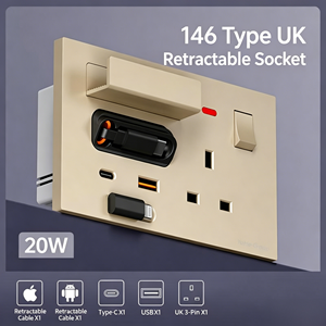 YuHe Group 146 Type Multi-Function Retractable Socket 20W <b>USB</b>-C <b>USB</b>-A <b>UK</b> <b>Plug</b> Wall Outlet Smart Life App Controlled Wi-Fi - Product Image 6